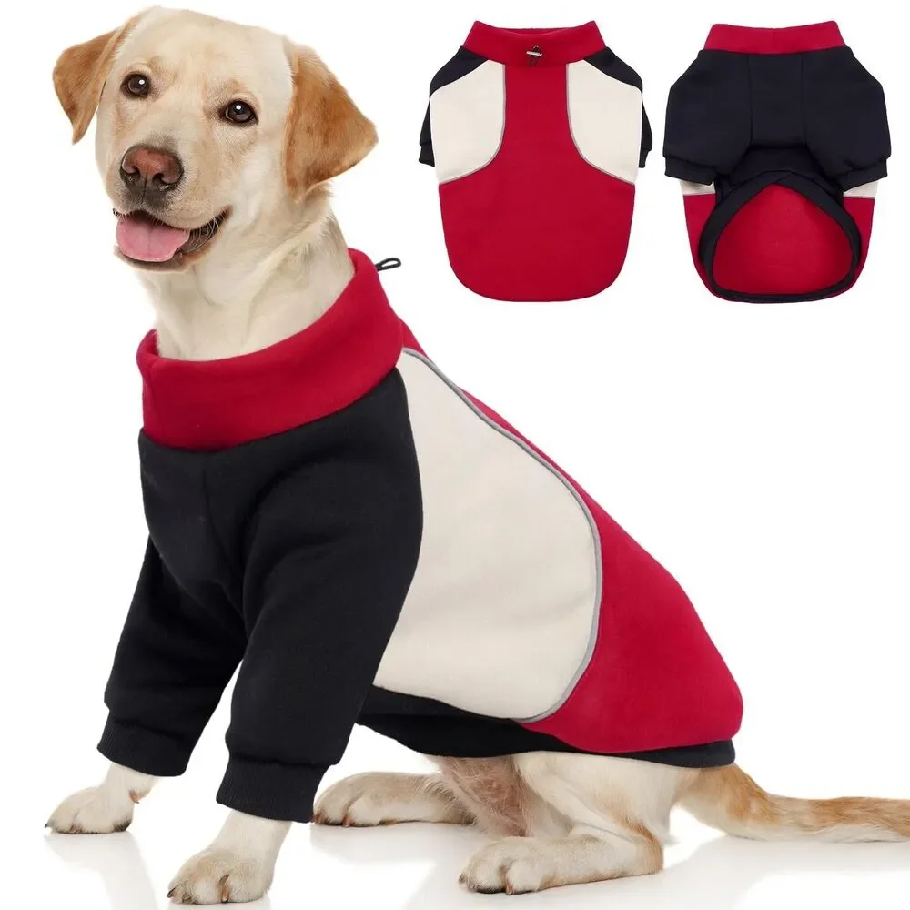 Red Black White Colorblock Dog Fleece‎ Sweatshirt Hoodie Reflective Size L